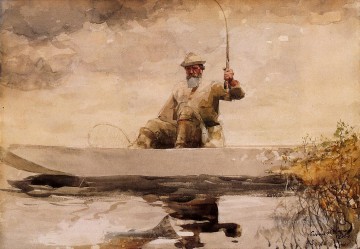  Pesca Arte - Pescando en los Adirondacks Realismo pintor marino Winslow Homer